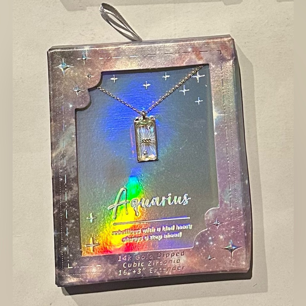 14k Gold Dipped Glass Zodiac Aquarius Necklace New